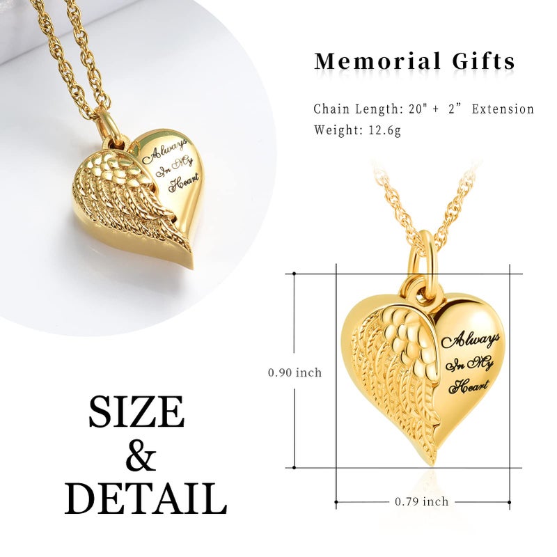shajwo Cremation Jewelry Angel Wing Heart Urn Necklaces for Ashes for Women Men Keepsake Memorial Ashes Pendant Grandma - Image 2